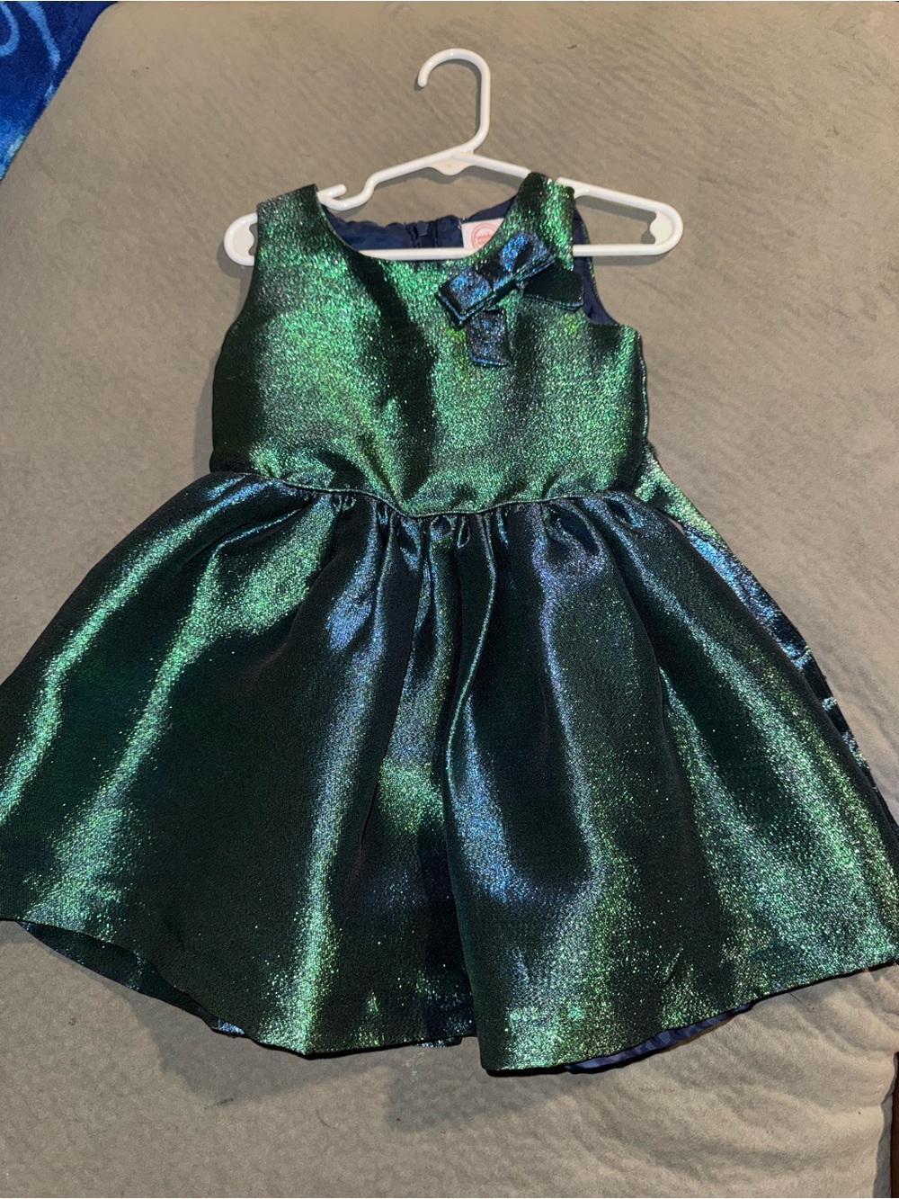 Girls Shimmer Green Party Dress - Sleeveless Bow Accent